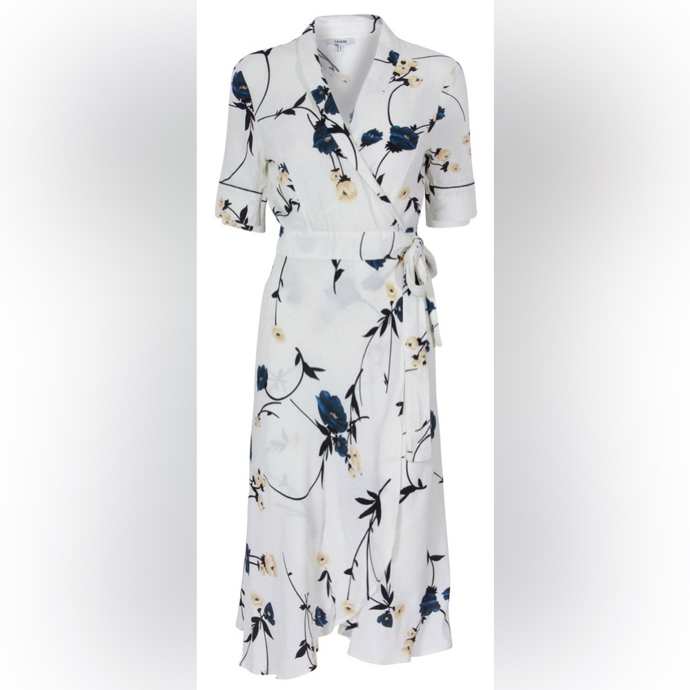 🎀GANNI DALTON CREPE VANILIA KIMONO WRAP DRESS LADIES sz 36